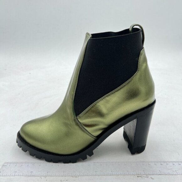 Green Women's Round Toe Zipper Block Heel Platform Ankle Boots - Picture 1 of 7